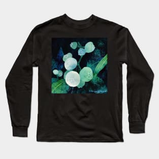 Green Blueberry Branch Negative Painting Watercolor Long Sleeve T-Shirt